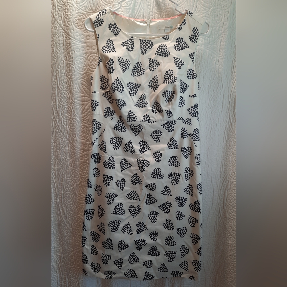 Boden Dress Womans 6 White Black Heart Print Sleeveless Shift Formal Party